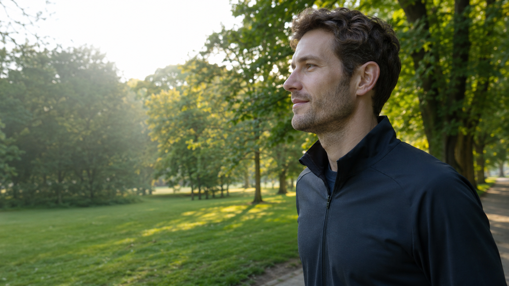 A man enjoying a calm healthy morning outdoors